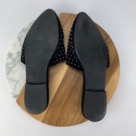 Steve Madden 9 Trace Studded Suede Black Leather Slip On Pointed Toe Trendy Mule - Picture 10 of 10